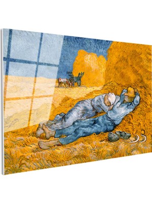 Tablofest Tamperli Gerçek Cam Tablo Vincent Van Gogh Samanlıkta Uyuyanlar Ressam Tablosu Duvar Dekoru