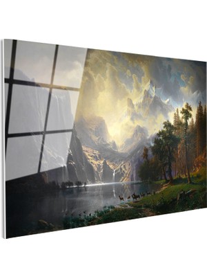 Tablofest Tamperli Gerçek Cam Tablo Albert Bierstadt Yosemite Vadisi Şelale ve Göl Işık Ressam Tablosu Dekoru