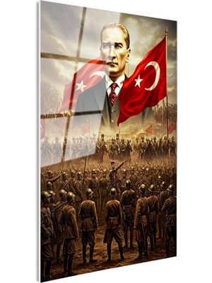 Tablofest Tamperli Gerçek Cam Tablo Atatürk Kurtuluş Savaşı Ordu Bayrak Atatürk Tablosu Duvar Dekoru