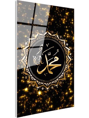 Tablofest Tamperli Gerçek Cam Tablo Hz Muhammed Isim Yazılı Yıldız Efektli Dini Islami Tablo Duvar Dekoru