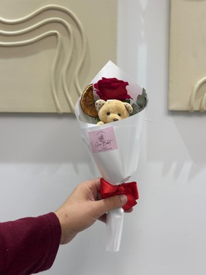 Güngör Hediyelik Kırmızı Kadife Tek Gül Çiçek Buketi|sevgiliye Hediye|8 Mart Hediye|solmayan Çiçek