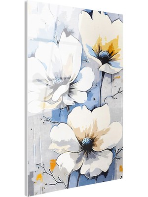 Tablofest Tamperli Gerçek Cam Tablo Yumuşak Geçişli Zarif Çiçekler Çiçek Tablosu Duvar Dekoru