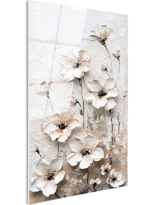Tablofest Tamperli Gerçek Cam Tablo Soyut Dokulu Büyük Çiçekler Çiçek Tablosu Duvar Dekoru