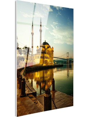 Tablofest Tamperli Gerçek Cam Tablo Istanbul Ortaköy Camii ve Köprü Şehir Mimari Tablo Duvar Dekoru