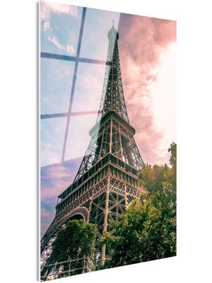 Tablofest Tamperli Gerçek Cam Tablo Eyfel Kulesi Bulutlu Gün Şehir Mimari Tablo Duvar Dekoru