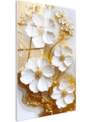 Tablofest Tamperli Gerçek Cam Tablo Belirgin Damar Detaylı Çiçekler Çiçek Tablosu Duvar Dekoru
