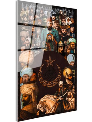 Tablofest Tamperli Gerçek Cam Tablo Osmanlı Padişahları Kolajı Osmanlı Tablosu Duvar Dekoru