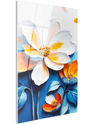 Tablofest Tamperli Gerçek Cam Tablo Kabartma Görünümlü Katmanlı Çiçek Çiçek Tablosu Duvar Dekoru