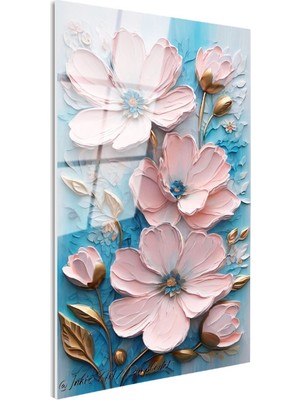 Tablofest Tamperli Gerçek Cam Tablo Belirgin Tomurcuklu Çiçekler Çiçek Tablosu Duvar Dekoru