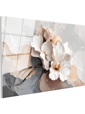 Tablofest Tamperli Gerçek Cam Tablo Narin Taç Yapraklar Çiçek Tablosu Duvar Dekoru