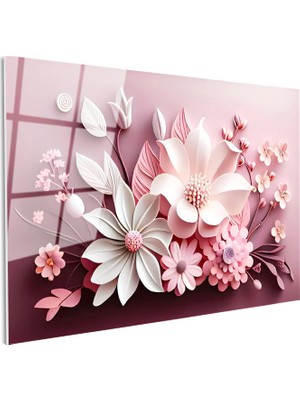 Tablofest Tamperli Gerçek Cam Tablo Katmanlı Çiçek Aranjmanı Çiçek Tablosu Duvar Dekoru