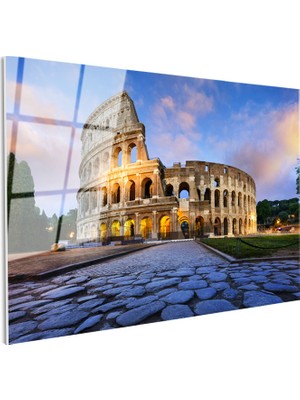Tablofest Tamperli Gerçek Cam Tablo Roma Kolezyum Tarihi Arena Şehir Mimari Tablo Duvar Dekoru