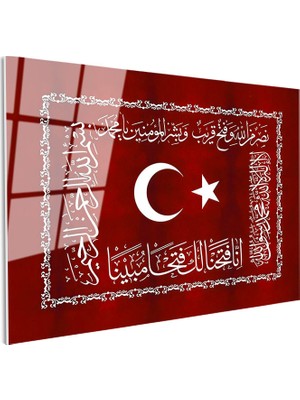 Tablofest Tamperli Gerçek Cam Tablo Ay Yıldız ve Fetih Ayeti Osmanlı Tablosu Duvar Dekoru