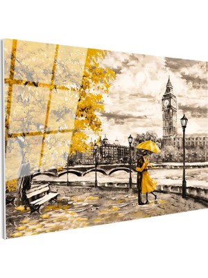 Tablofest Tamperli Gerçek Cam Tablo Londra Big Ben ve Sonbahar Teması Şehir ve Mimari Tablo Duvar Dekoru