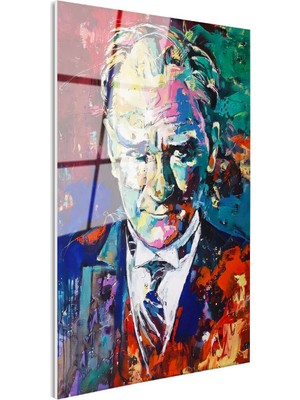 Tablofest Tamperli Gerçek Cam Tablo Atatürk Modern Sanat Soyut Portre Atatürk Tablosu Duvar Dekoru