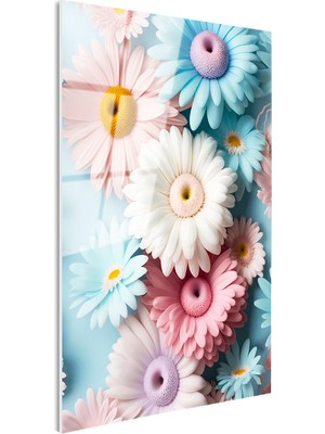 Tablofest Tamperli Gerçek Cam Tablo Pastel Tonlu Renkli Papatyalar Çiçek Tablosu Duvar Dekoru