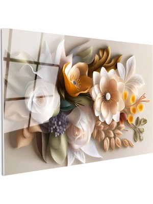 Tablofest Tamperli Gerçek Cam Tablo Karışık Bahar Buketi Aranjmanı Çiçek Tablosu Duvar Dekoru