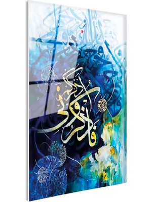 Tablofest Tamperli Gerçek Cam Tablo Soyut Mavi Zemin Üzerine Hat Sanatı Dini Islami Tablo Duvar Dekoru