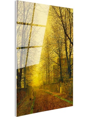 Tablofest Tamperli Gerçek Cam Tablo J.a. Grimshaw Sonbahar Yolu Yürüyen Figür Gündoğumu Ressam Tablosu Dekoru