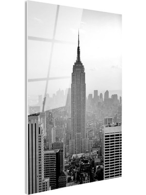 Tablofest Tamperli Gerçek Cam Tablo New York Gökdelenler ve Empire State Şehir Mimari Tablo Duvar Dekoru