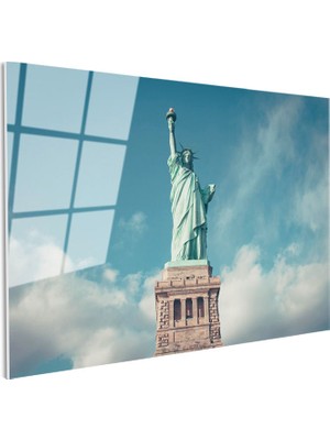 Tablofest Tamperli Gerçek Cam Tablo New York Özgürlük Anıtı Şehir Mimari Tablo Duvar Dekoru