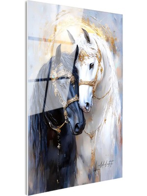 Tablofest Tamperli Gerçek Cam Tablo Işlemeli Takı At Tablosu Duvar Dekoru