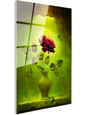 Tablofest Tamperli Gerçek Cam Tablo Kelebekler ve Kırmızı Gül Çiçek Tablosu Duvar Dekoru