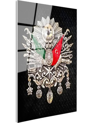 Tablofest Tamperli Gerçek Cam Tablo Gümüş Görünümlü Kabartma Arma Osmanlı Tablosu Duvar Dekoru