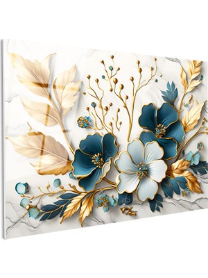 Tablofest Tamperli Gerçek Cam Tablo Yaprak Detaylı Çiçek Motifi Çiçek Tablosu Duvar Dekoru