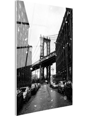 Tablofest Tamperli Gerçek Cam Tablo Manhattan Köprüsü Karlı Şehir Manzarası Şehir Mimari Tablo Duvar Dekoru