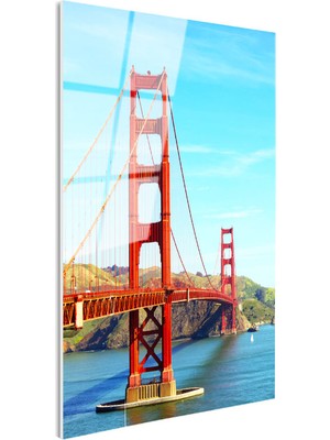 Tablofest Tamperli Gerçek Cam Tablo San Francisco Kırmızı Köprü Kulesi Şehir Mimari Tablo Duvar Dekoru