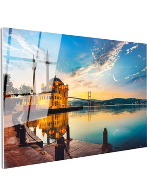 Tablofest Tamperli Gerçek Cam Tablo Ortaköy Camii ve Köprü Şehir Mimari Tablo Duvar Dekoru