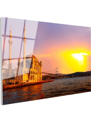 Tablofest Tamperli Gerçek Cam Tablo Ortaköy Camii ve Köprü Manzarası Şehir Mimari Tablo Duvar Dekoru