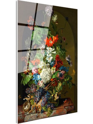 Tablofest Tamperli Gerçek Cam Tablo Sebastian Wegmayr Nergis ve Kelebekler Kuş Yuvalı Ressam Tablosu Dekoru