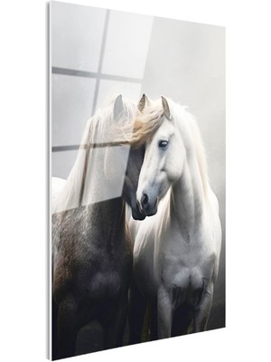 Tablofest Tamperli Gerçek Cam Tablo Duygusal Temalı Ikili At Tablosu Duvar Dekoru