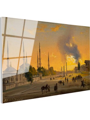 Tablofest Tamperli Gerçek Cam Tablo Ippolito Caffi Sultanahmet Meydanı Obelisk Minare Ressam Tablosu Dekoru