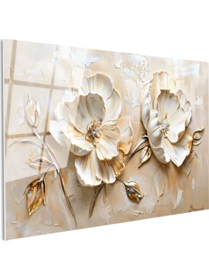 Tablofest Tamperli Gerçek Cam Tablo Kabartma Görünümlü Gül Çiçek Tablosu Duvar Dekoru