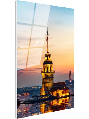 Tablofest Tamperli Gerçek Cam Tablo Üsküdar Kız Kulesi Boğaz Manzarası Şehir Mimari Tablo Duvar Dekoru