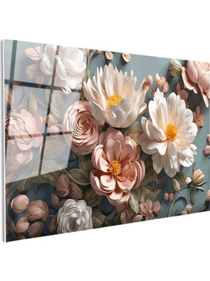 Tablofest Tamperli Gerçek Cam Tablo Şakayık ve Tomurcuklar Çiçek Tablosu Duvar Dekoru