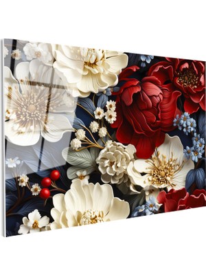 Tablofest Tamperli Gerçek Cam Tablo Klasik Çiçek Aranjmanı Çiçek Tablosu Duvar Dekoru