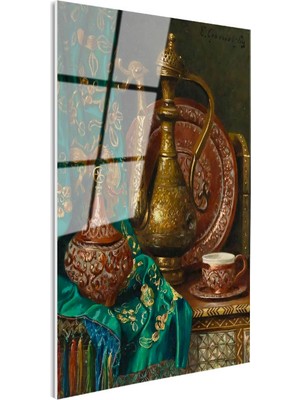 Tablofest Tamperli Gerçek Cam Tablo Bakır Ibrik ve Kase Oryantalist Ressam Tablosu Duvar Dekoru