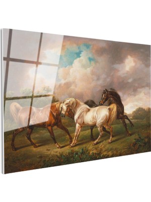 Tablofest Tamperli Gerçek Cam Tablo George Stubbs Atlar Fırtınalı Bulut Manzarası Ressam Tablosu Duvar Dekoru