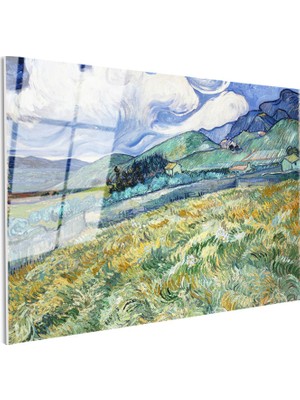 Tablofest Tamperli Gerçek Cam Tablo Vincent Van Gogh Tepe ve Alan Manzarası Ressam Tablosu Duvar Dekoru