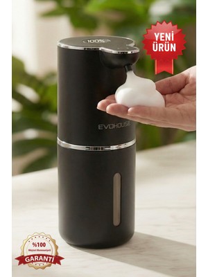 Evo House Otomatik Sensörlü Köpük Sıvı Sabunluk - Şarjlı- Dijital LED Ekran - Duvara Monte - P18 Model