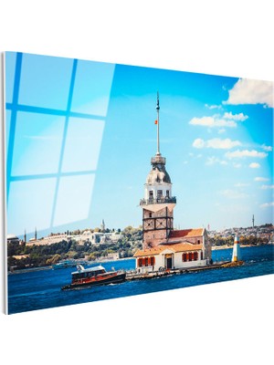 Tablofest Tamperli Gerçek Cam Tablo Istanbul Kız Kulesi ve Boğaz Şehir Mimari Tablo Duvar Dekoru