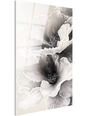 Tablofest Tamperli Gerçek Cam Tablo Ince Hatlı Zarif Yapraklar Çiçek Tablosu Duvar Dekoru