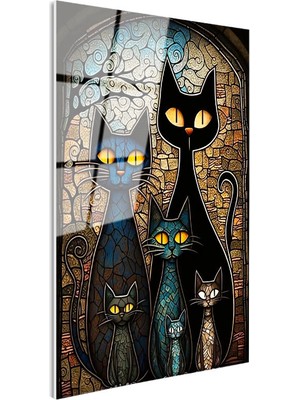Tablofest Tamperli Gerçek Cam Tablo Modern Mozaik Kedi Tablosu Duvar Dekoru