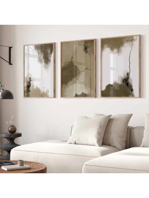 Pam Studio Bej Kahve Tonlarında Soyut 3’lü Tablo Seti – Modern Minimal Duvar Dekoru
