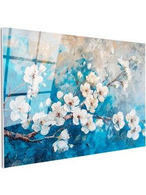 Tablofest Tamperli Gerçek Cam Tablo Fırça Darbeli Bahar Çiçekleri Çiçek Tablosu Duvar Dekoru