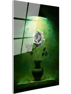 Tablofest Tamperli Gerçek Cam Tablo Loş Işıkta Soluk Pembe Gül Çiçek Tablosu Duvar Dekoru